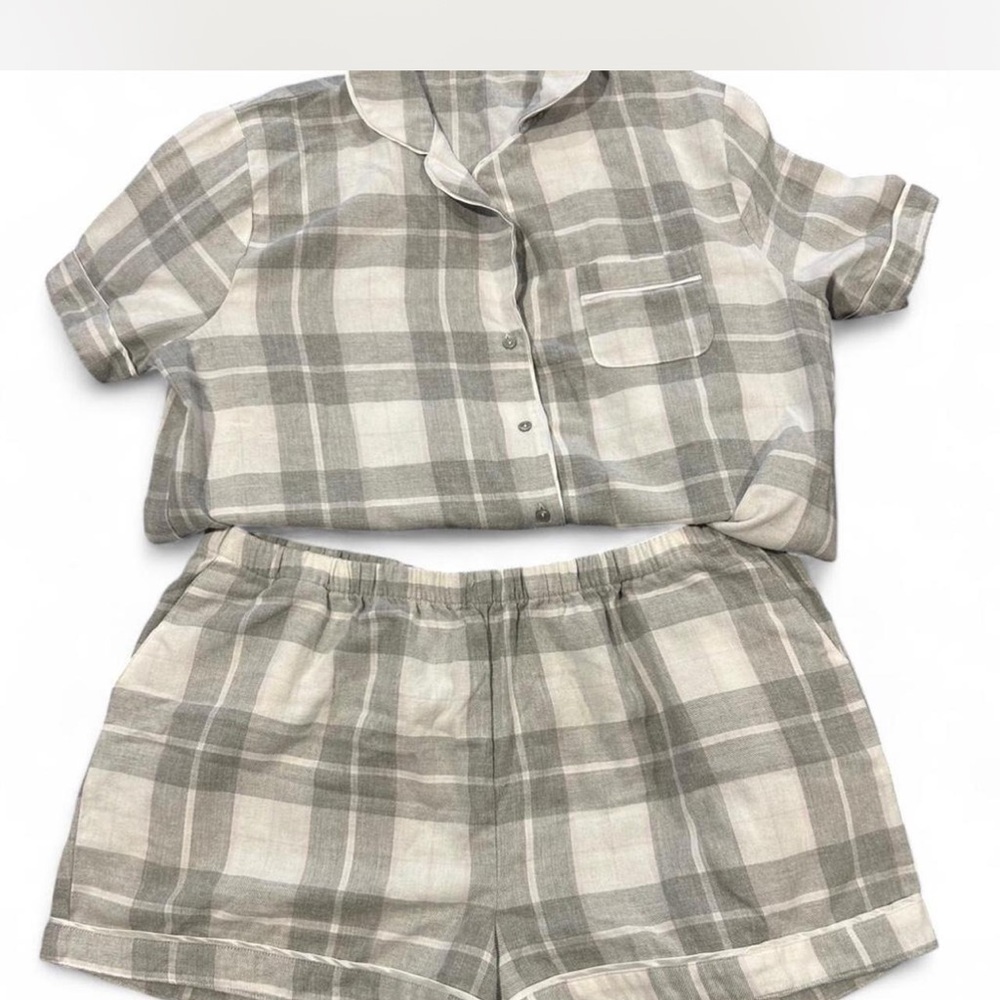 Primark Plaid Pajama Set - Cream and Gray